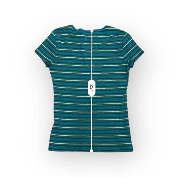 Tommy Hilfiger Women’s Striped T-Shirt Size M Green/Gold Short Sleeve Logo Tee - Picture 4 of 7